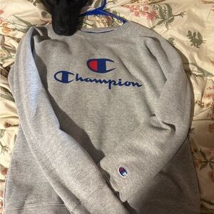 Champion Gray Sweatshirt with Blue Logo